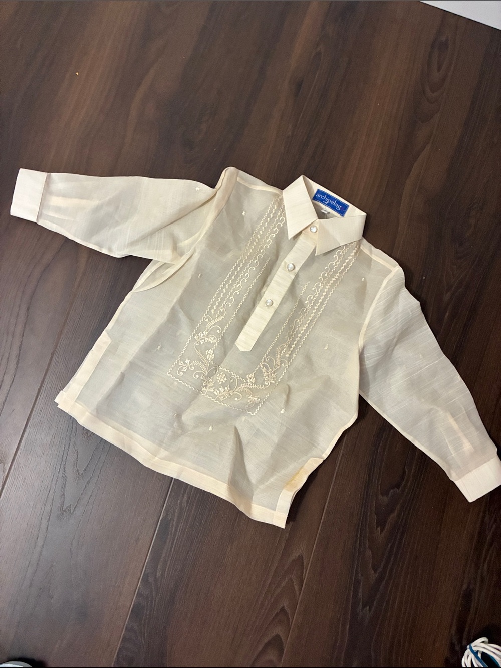 New Boy’s Classic Cream Embroidered Shirt Button Down SILK SZ 4